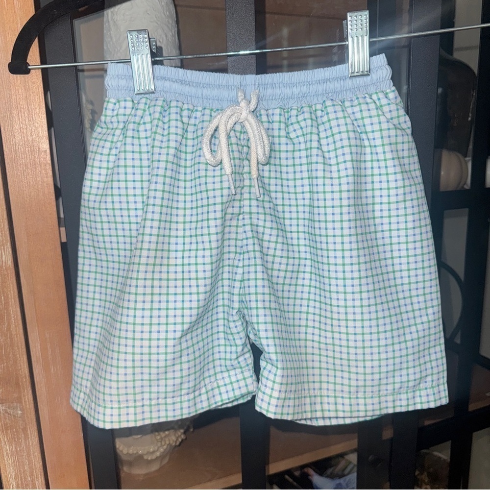 Cecil & Lou gingham pastel plaid boys swimming trunks shorts lined drawstring